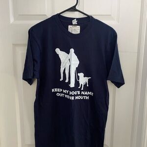 Funny Navy Blue Dog Lover T-Shirt, size medium